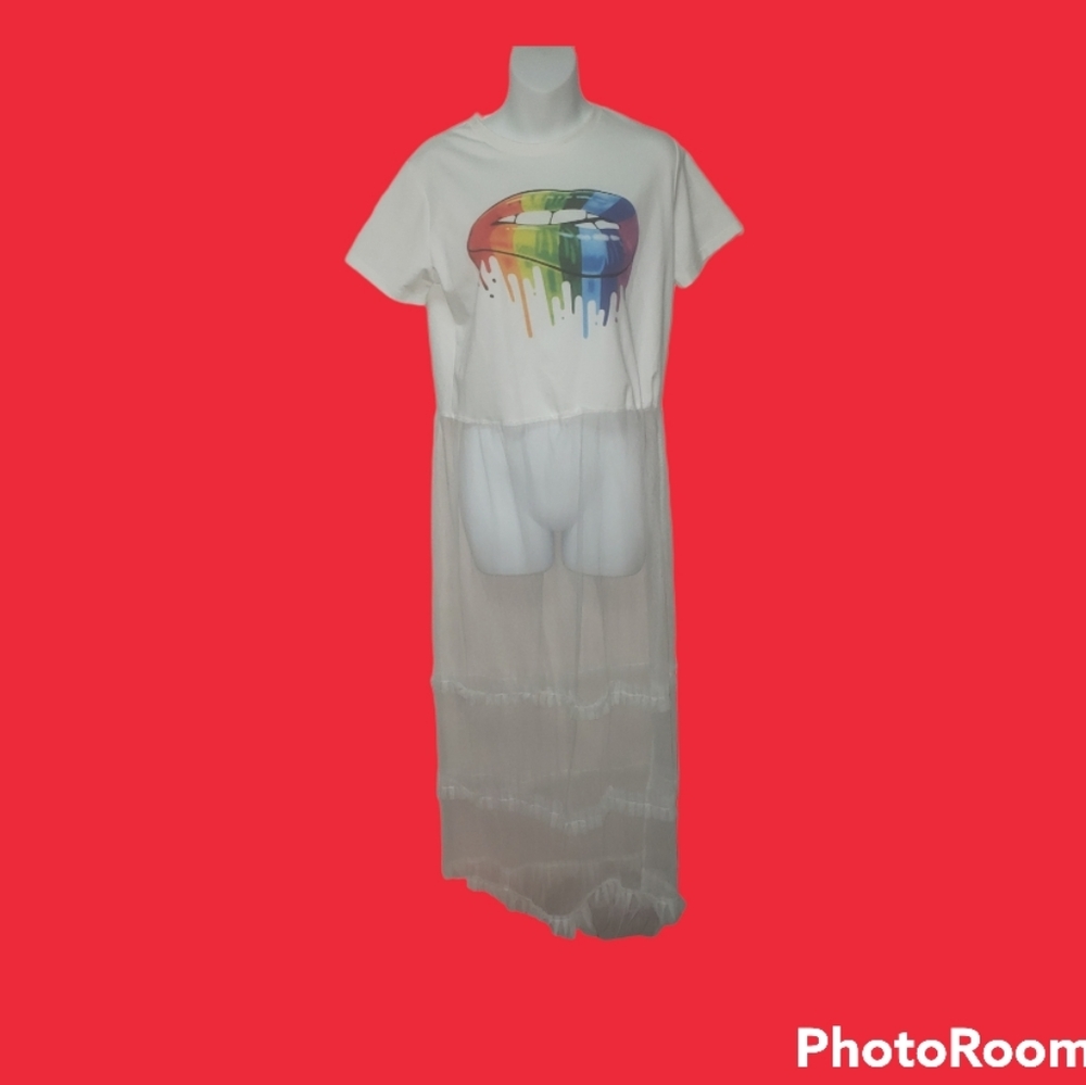 Rainbow Lips Long Tutu Dress One Size NWT